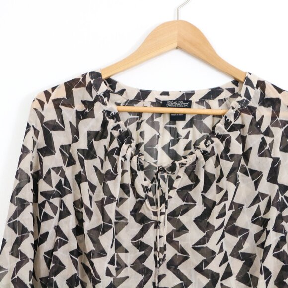 *Lucky Brand Blouse Large Sheer Herringbone Zig Zag Tie Neck Lightweight Blouse - Picture 4 of 7